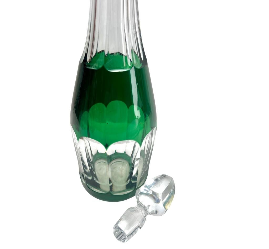 Hand-Crafted Val Saint Lambert Large Crystal Decanter, Colored Overlay Cut to Clear For Sale