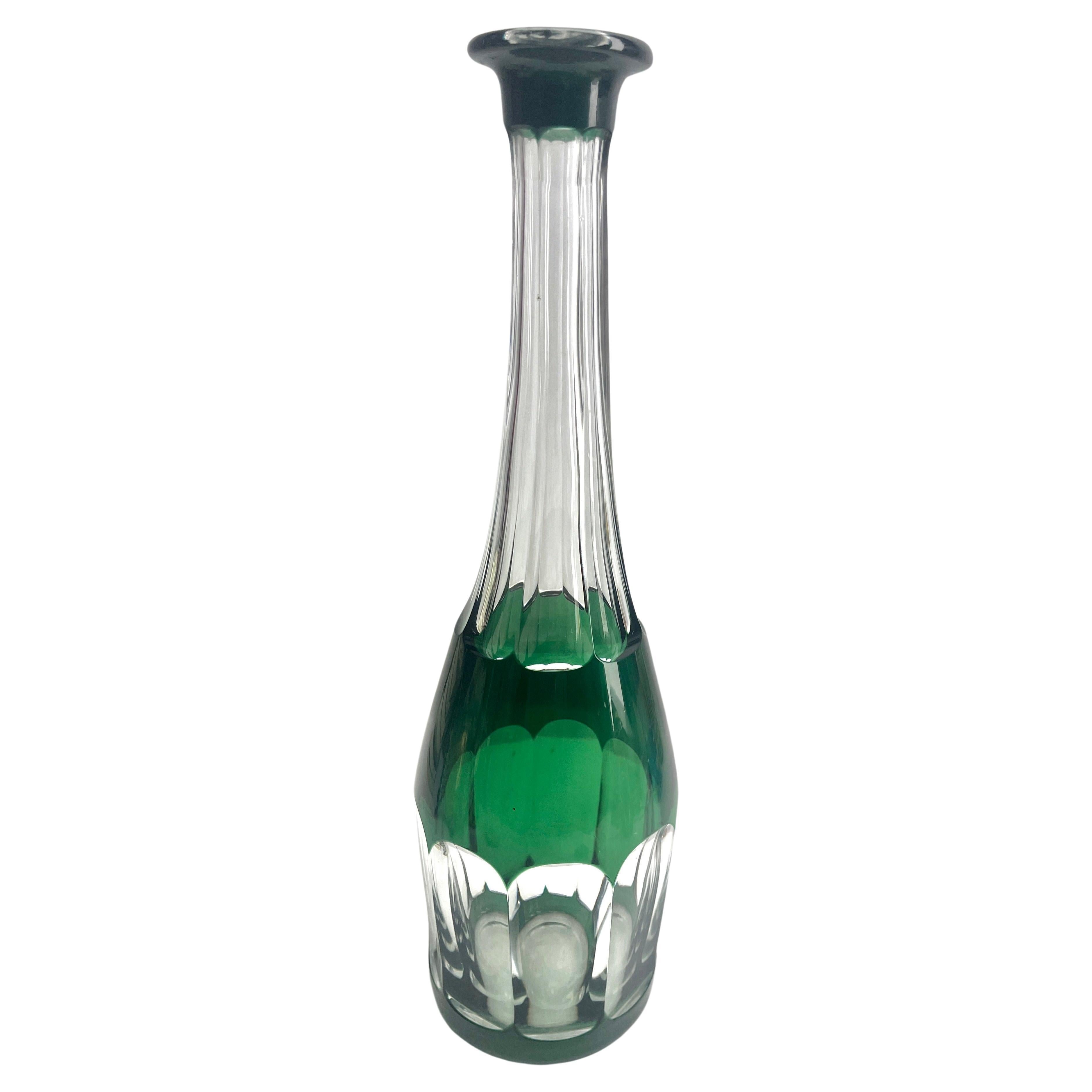 20th Century Val Saint Lambert Large Crystal Decanter, Colored Overlay Cut to Clear For Sale