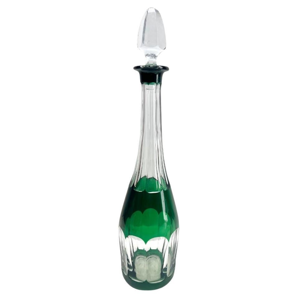 Val Saint Lambert Large Crystal Decanter, Colored Overlay Cut to Clear For Sale