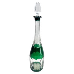 Val Saint Lambert Large Crystal Decanter, Colored Overlay Cut to Clear