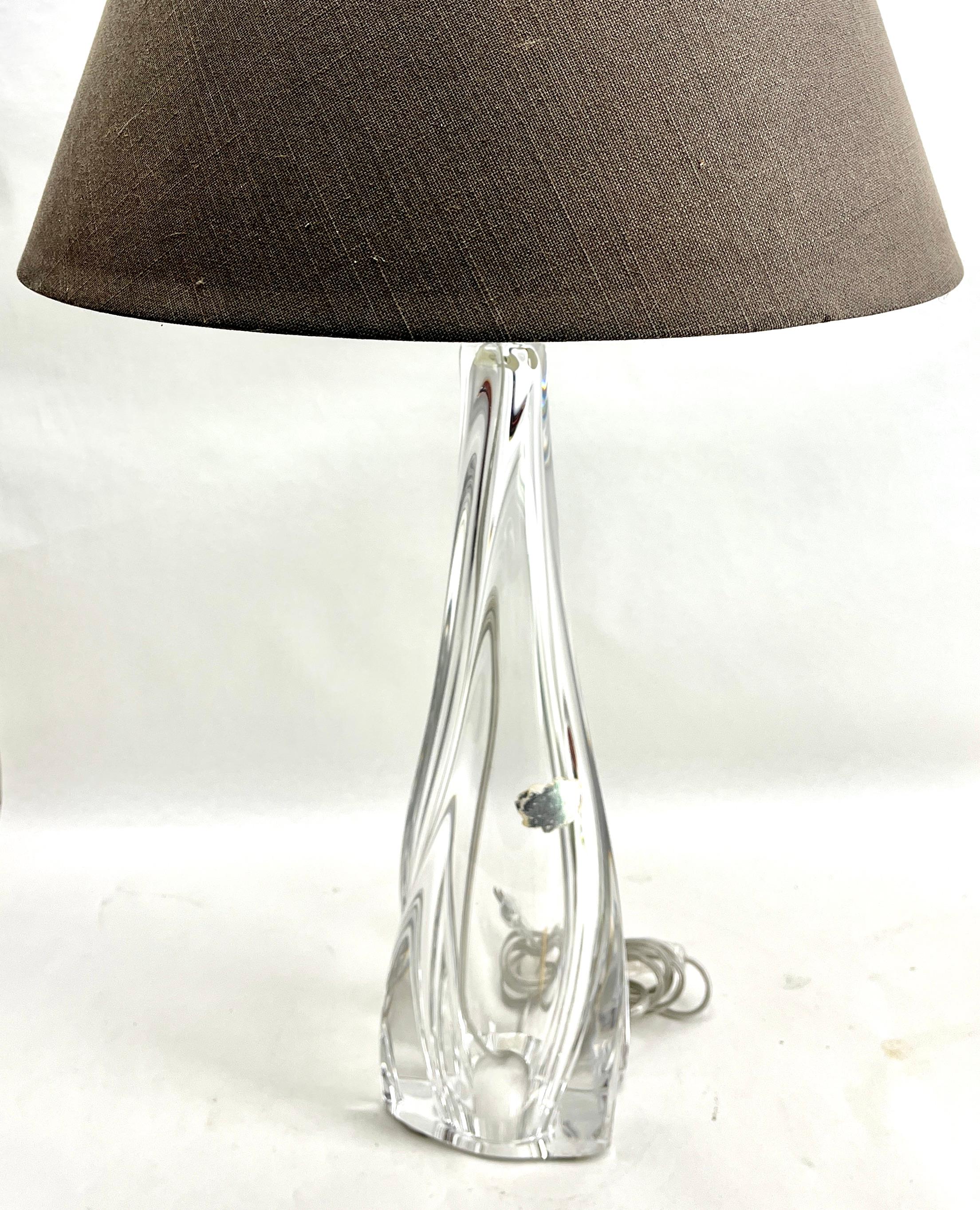 Mid-Century Modern Val Saint Lambert Large Light' Clear Crystal Glass Table Lamp  For Sale
