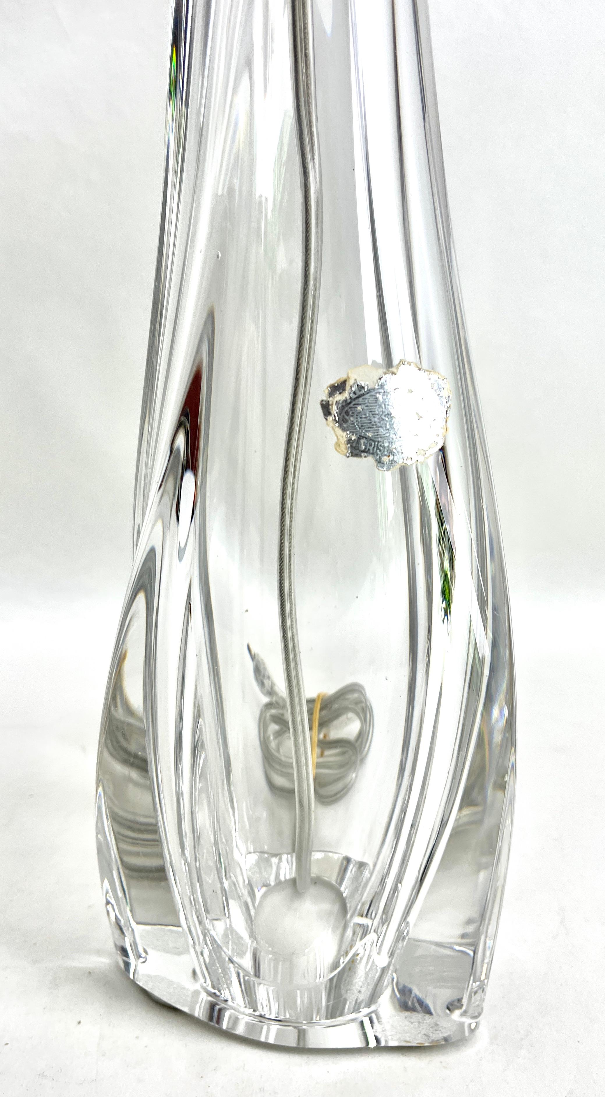 Belgian Val Saint Lambert Large Light' Clear Crystal Glass Table Lamp  For Sale