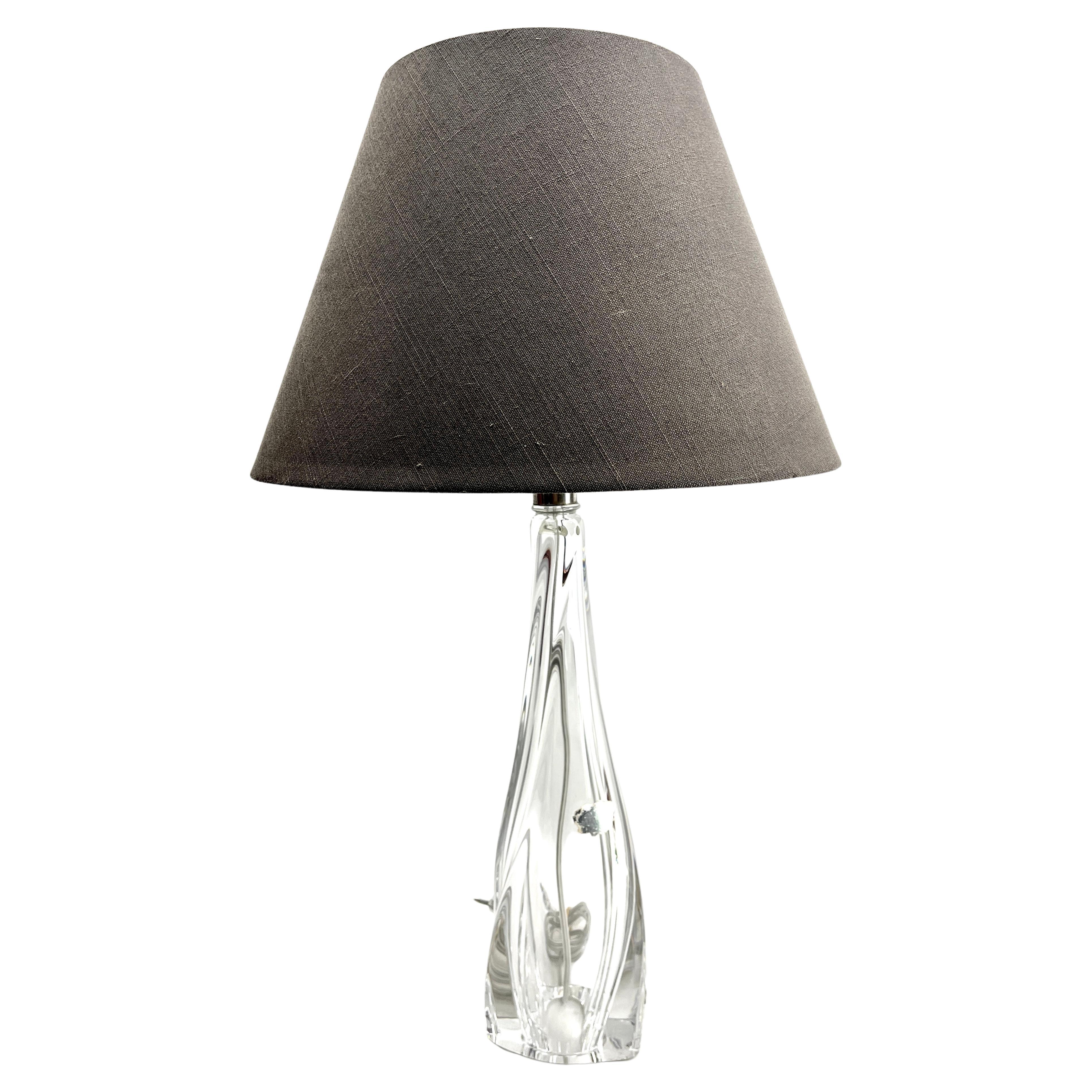 Val Saint Lambert Large Light' Clear Crystal Glass Table Lamp  For Sale