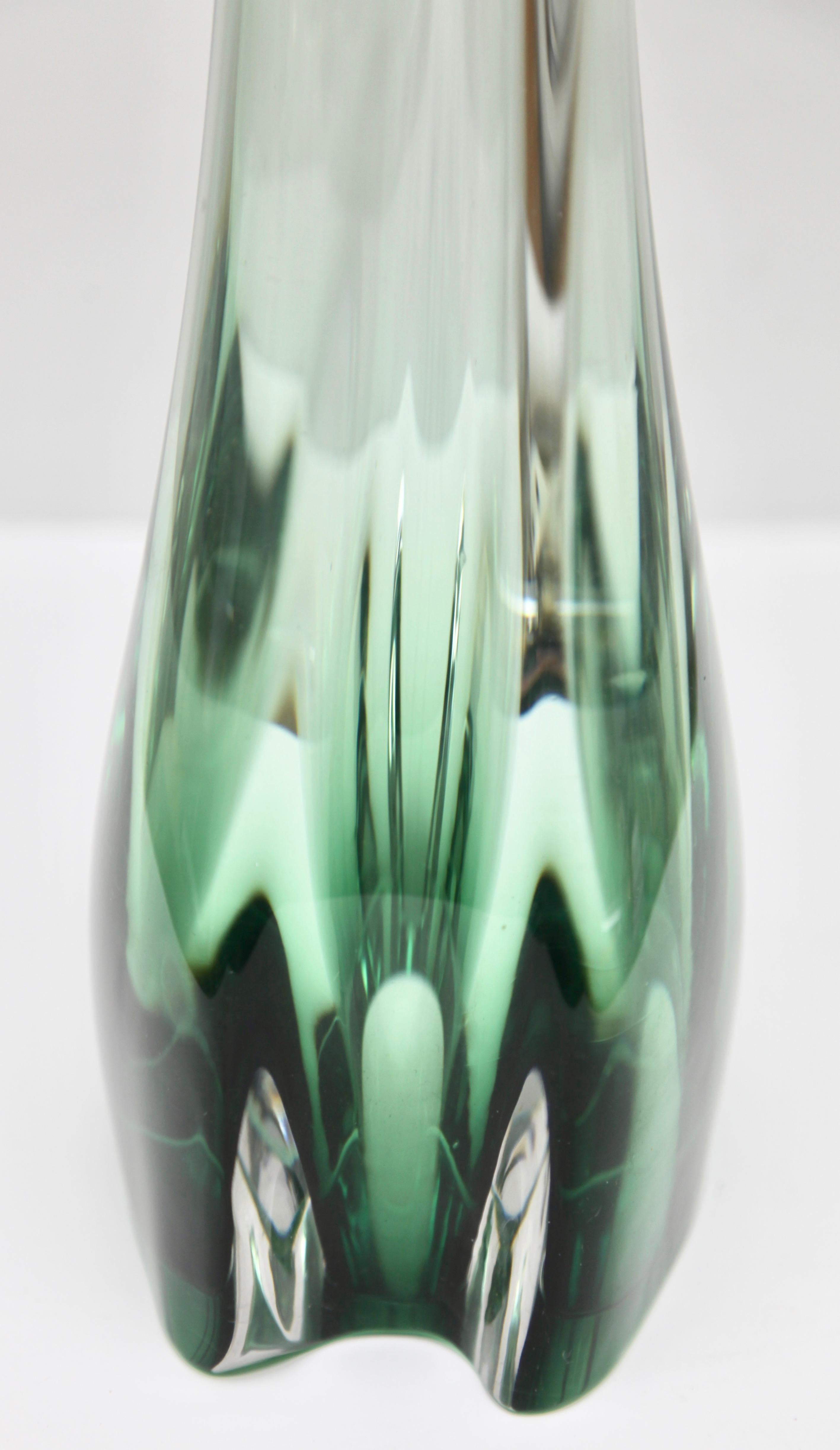Val Saint Lambert Large Light' Crystal Glass Table Lamp in Emerald Green 3