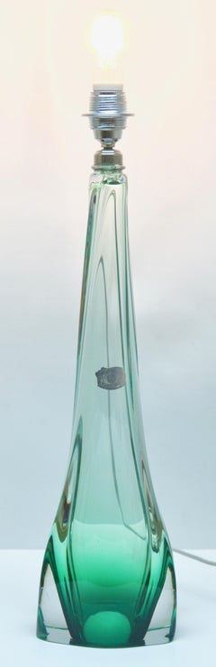 Val Saint Lambert Large Light' Crystal Glass Table Lamp in Emerald Green