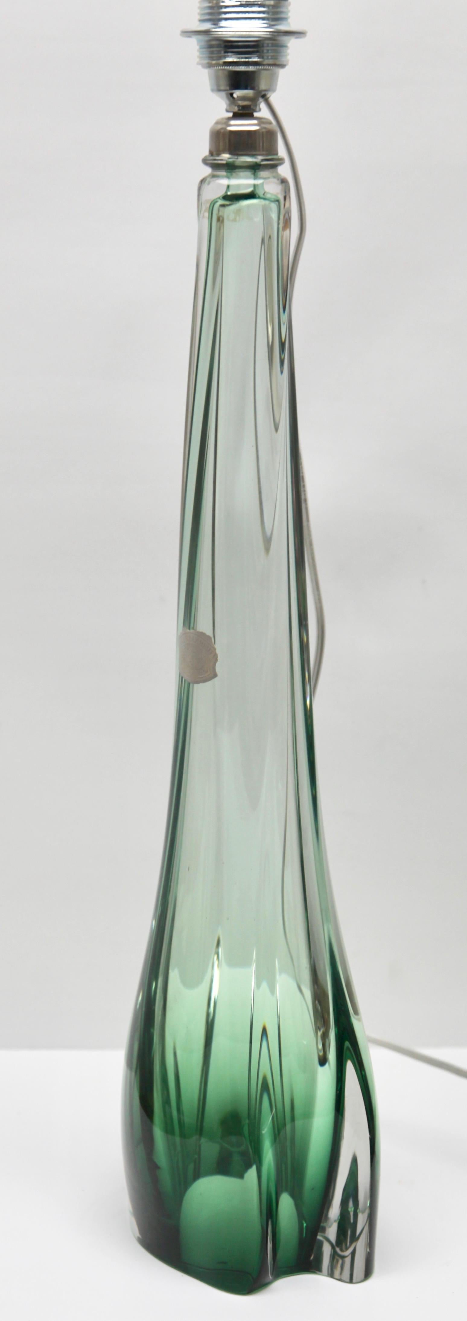 Mid-Century Modern Val Saint Lambert Large Light' Crystal Glass Table Lamp in Emerald Green