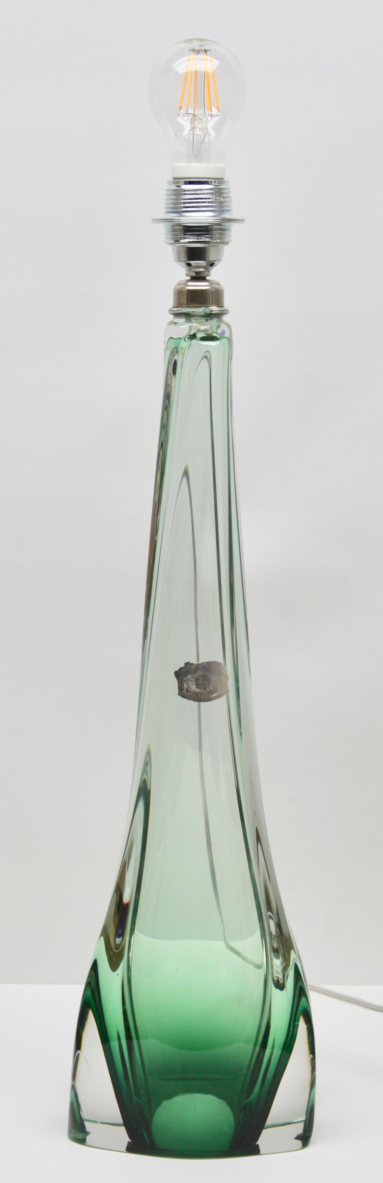 Belgian Val Saint Lambert Large Light' Crystal Glass Table Lamp in Emerald Green