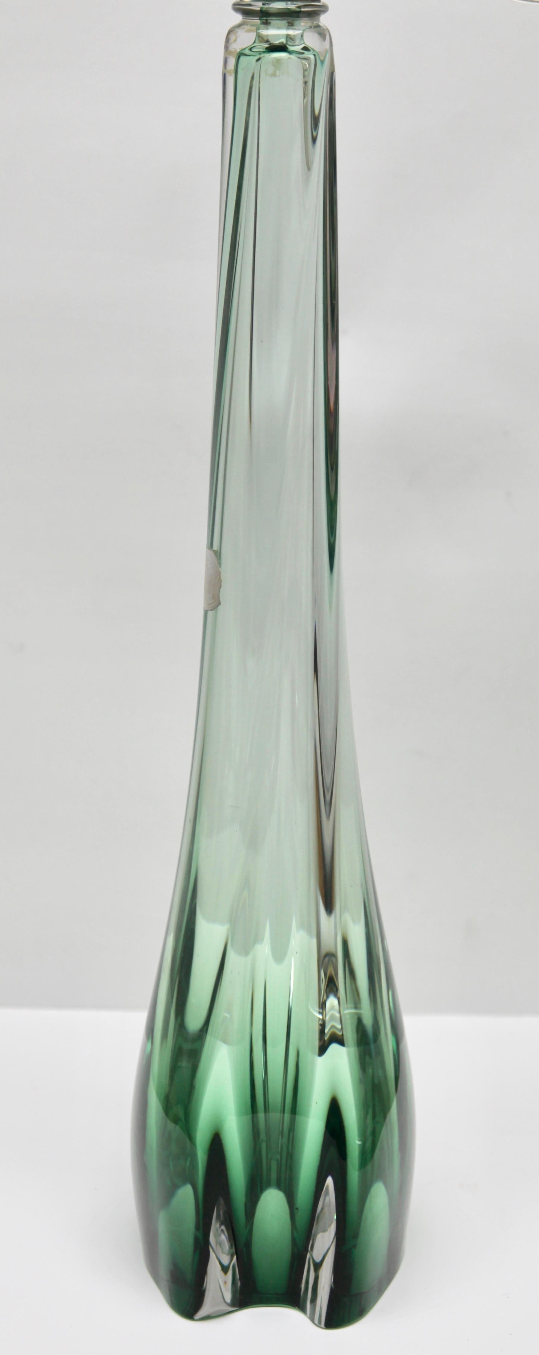 Val Saint Lambert Large Light' Crystal Glass Table Lamp in Emerald Green In Good Condition In Verviers, BE