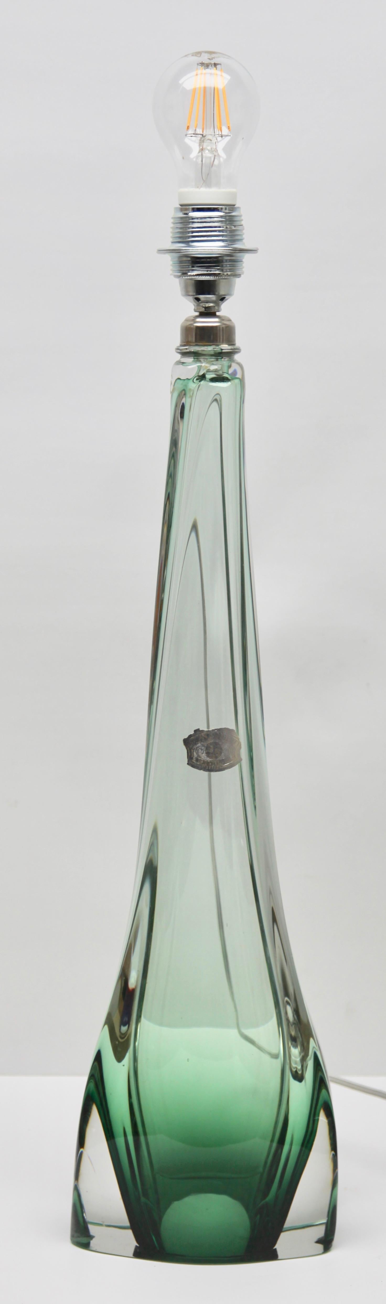20th Century Val Saint Lambert Large Light' Crystal Glass Table Lamp in Emerald Green