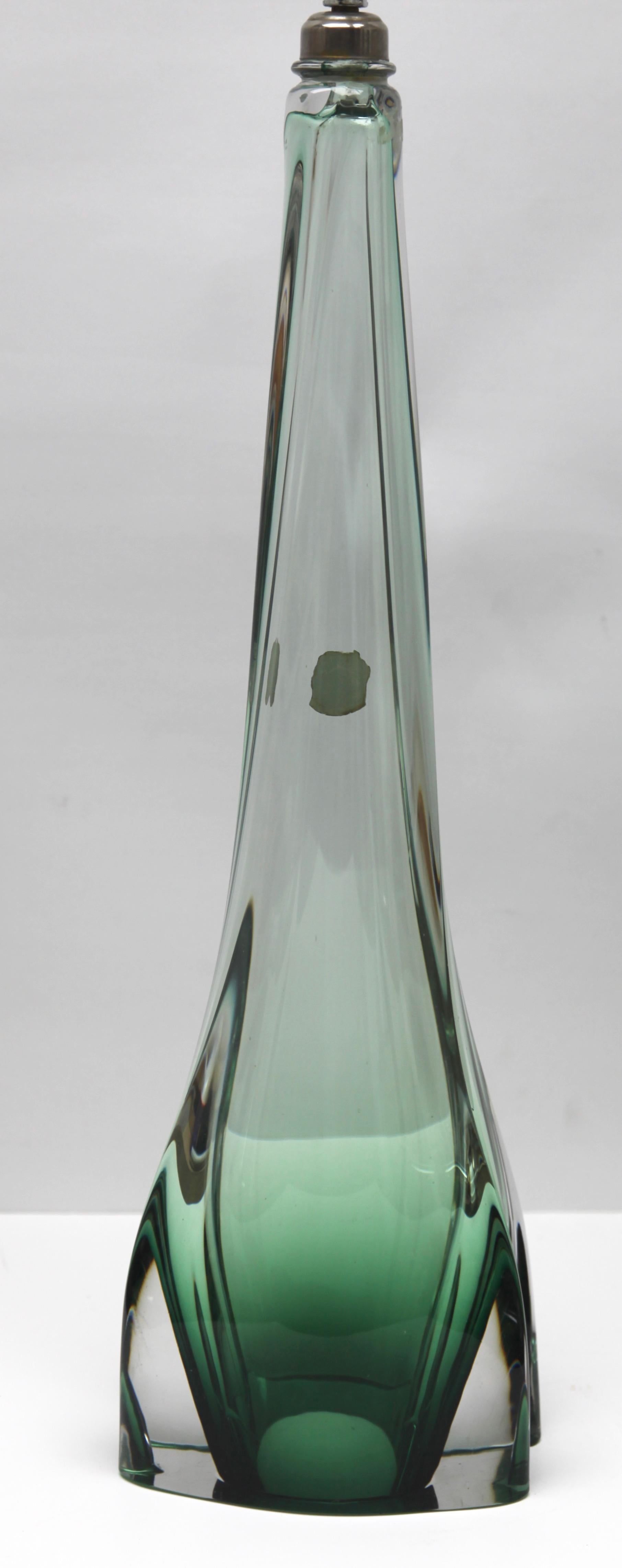 Val Saint Lambert Large Light' Crystal Glass Table Lamp in Emerald Green 1
