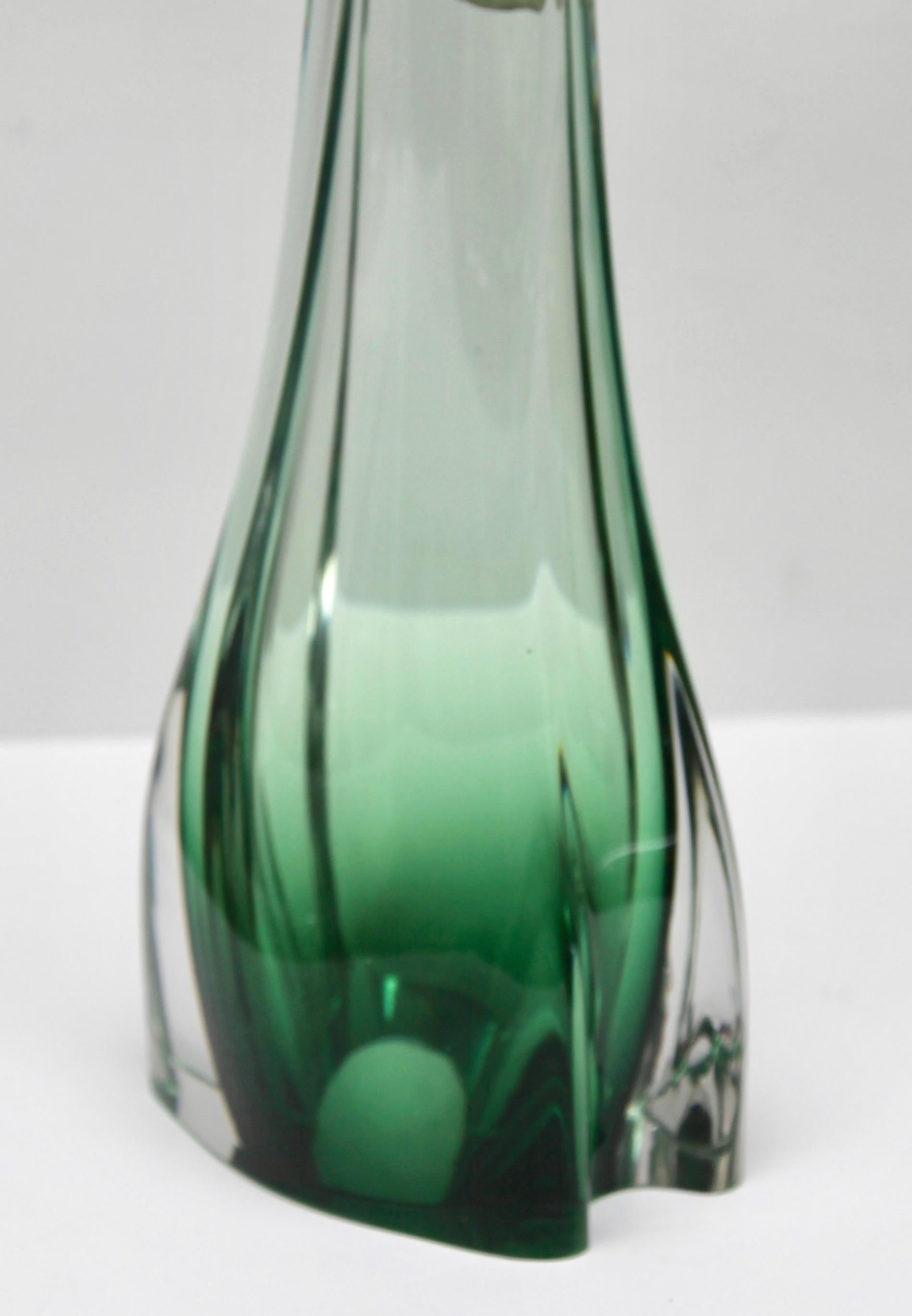 Val Saint Lambert Large Light' Crystal Glass Table Lamp in Emerald Green 2