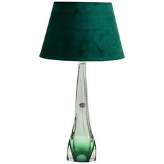 Val Saint Lambert Large Light' Crystal Glass Table Lamp in Emerald Green