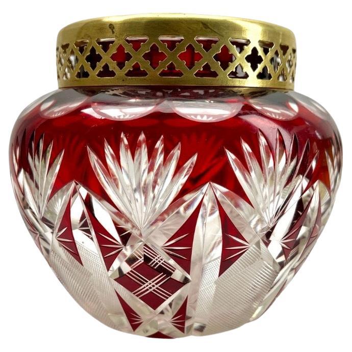 Grand vase Picique Fleurs du Val Saint Lambert, en cristal taillé à la main, avec grille