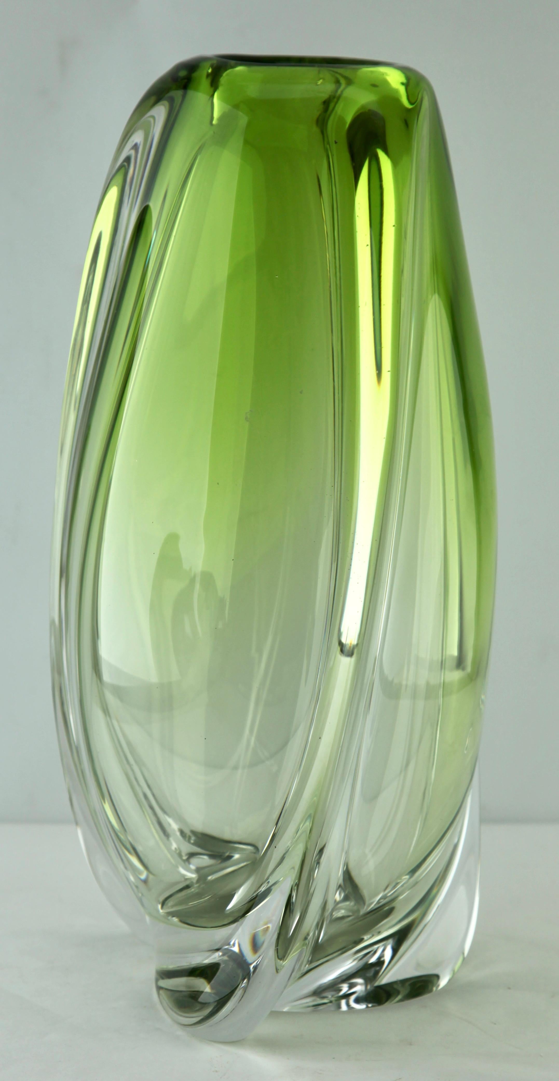 Mid-20th Century Val Saint Lambert Large Signed Sculpted Crystal Vase with Sommerso Core, Belgium