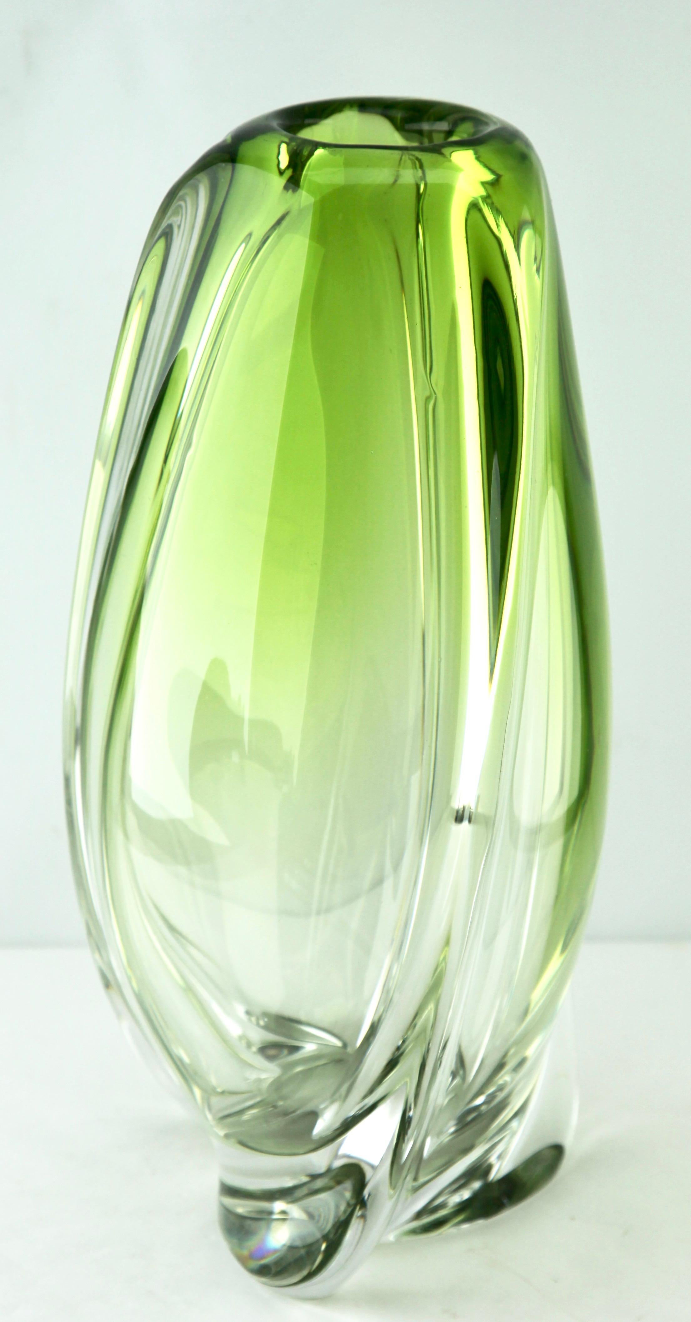 Belgian Val Saint Lambert Large Signed Sculpted Crystal Vase with Sommerso Core, Belgium