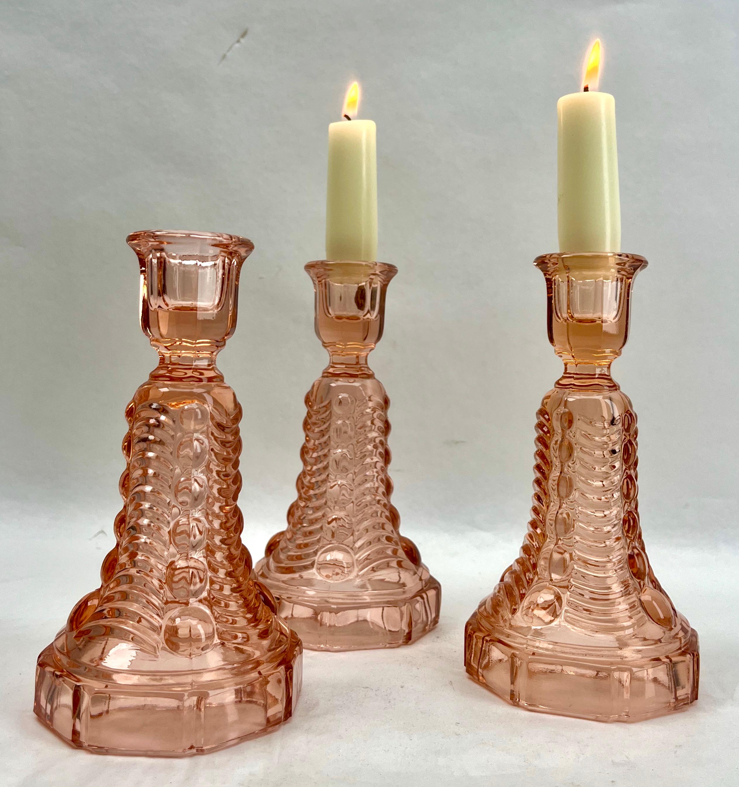 Val Saint Lambert Luxval 3 Edward Candlesticks by Graffart & Delvenne with Label In Good Condition For Sale In Verviers, BE