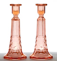 Val Saint Lambert Luxval Pair of Art Deco Candlesticks by Charles Graffart