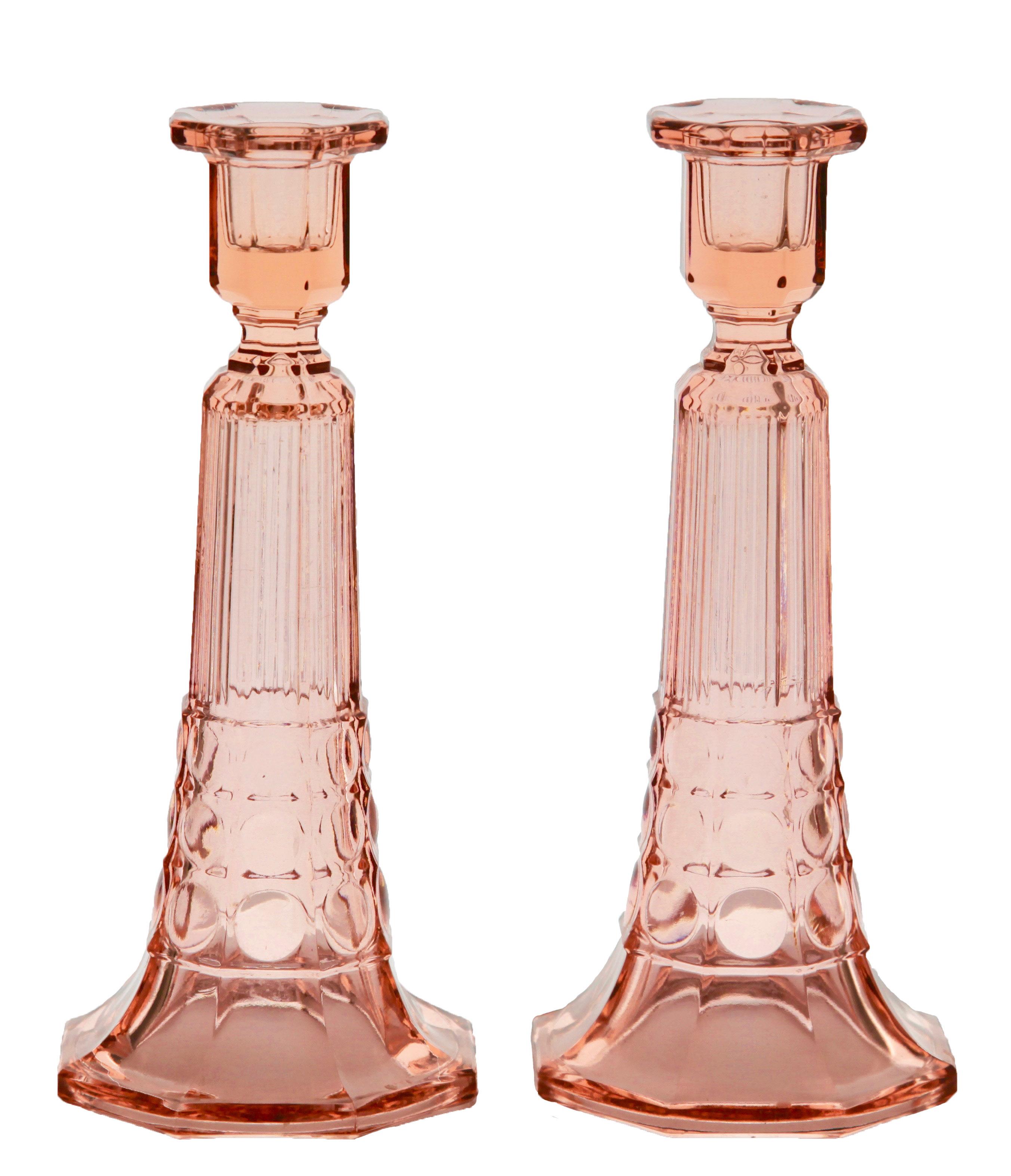 1935, Belgium
Pair of very nice Art Deco candlesticks made by Val Saint-Lambert.
From the Luxval range by Charles Graffart and René Delvenne.
Named after European monarchs, the smaller design is called 'Victoria' and the taller one 'Edward