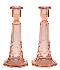 Paire de chandeliers Art Déco Val Saint Lambert Luxval par Charles Graffart