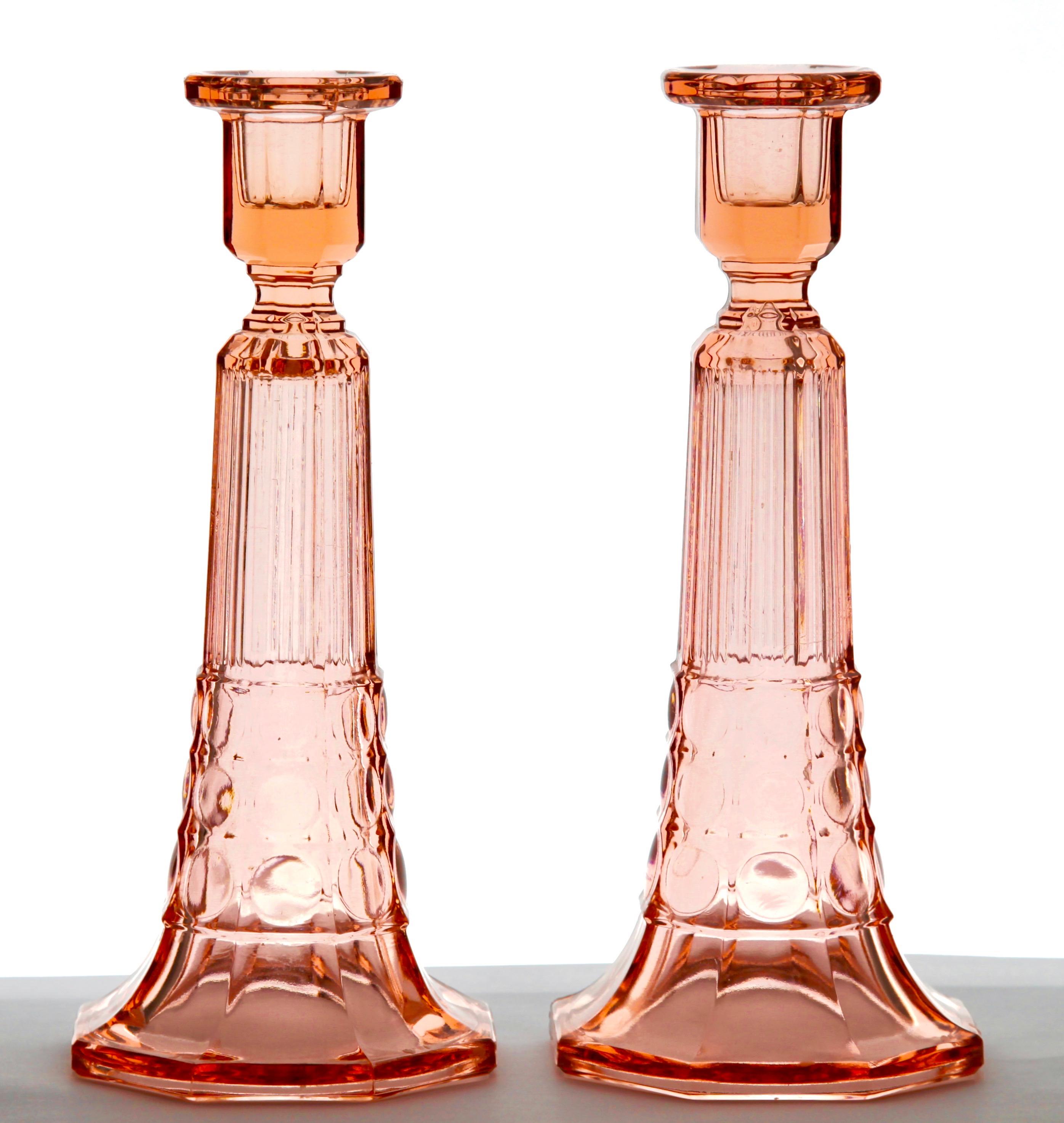 Belgian Val Saint Lambert Luxval Pair of Art Deco Candlesticks by Charles Graffart For Sale