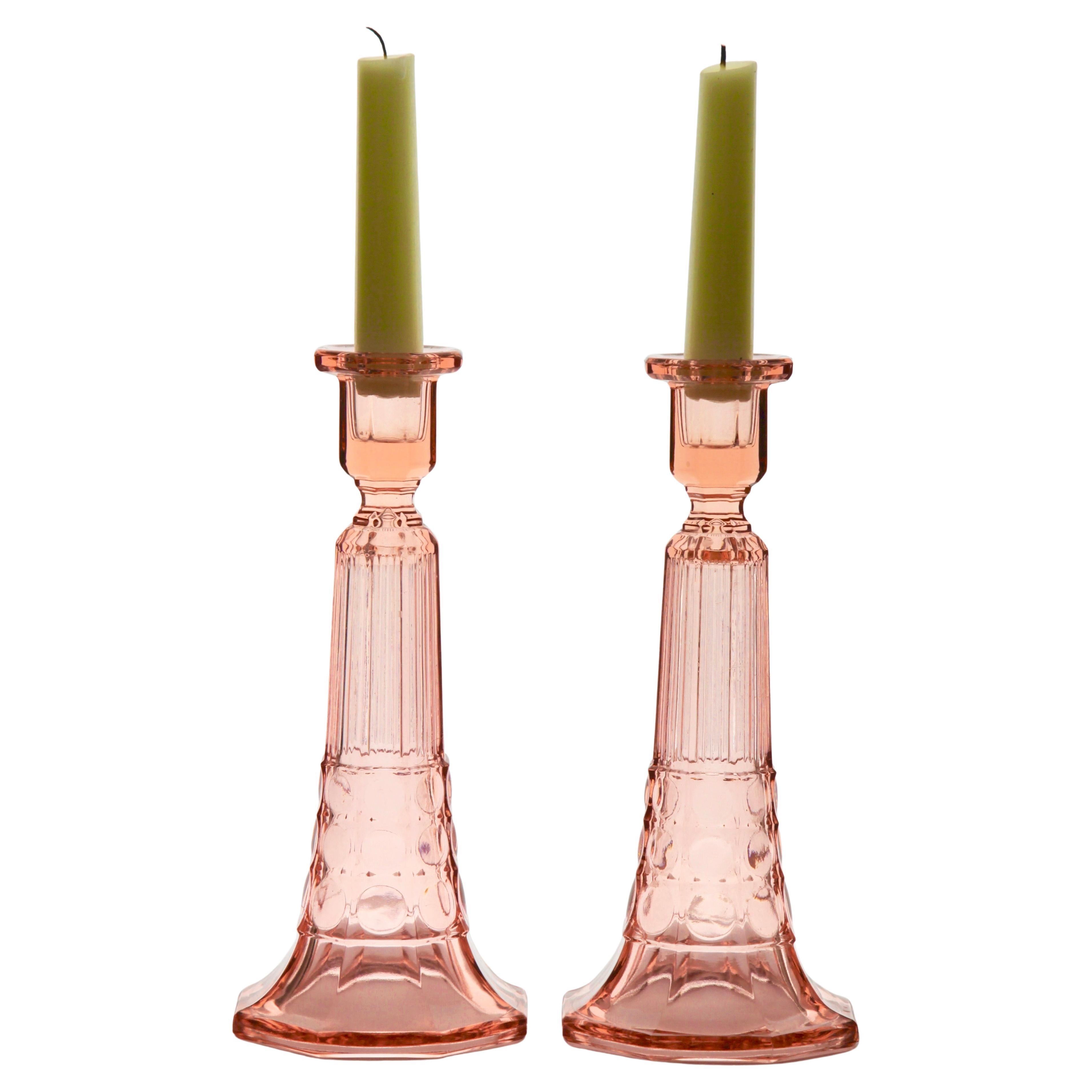Mid-20th Century Val Saint Lambert Luxval Set of 3 Art Deco Candlesticks by Charles Graffart For Sale