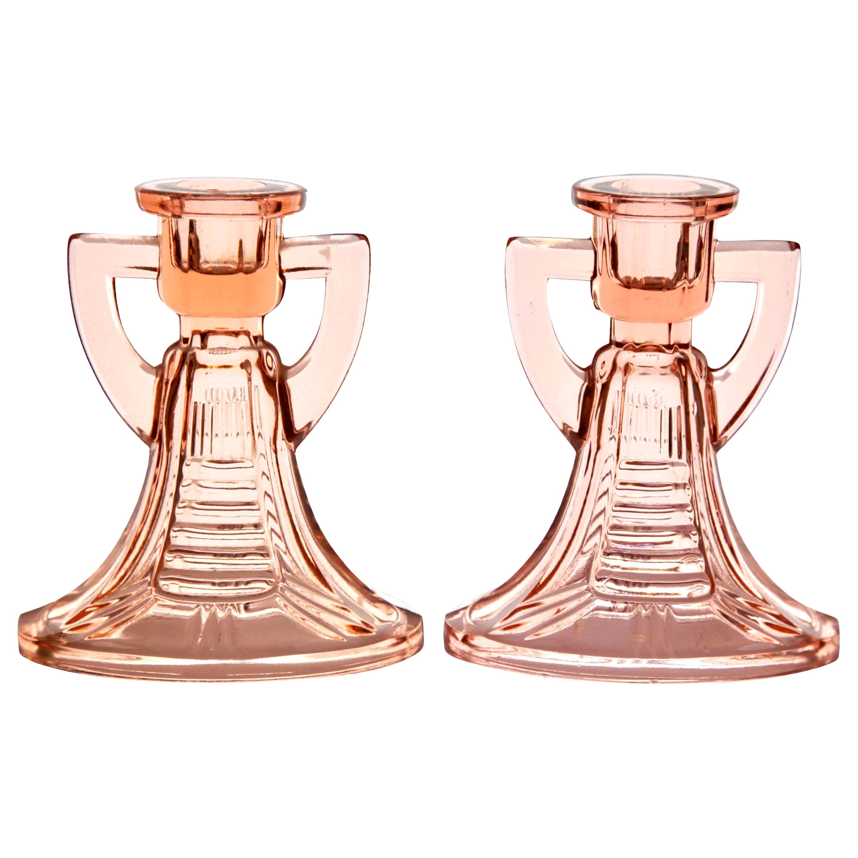 Val Saint Lambert, Luxval Two 'Victoria Candlesticks by Graffart & Delvenne