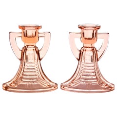 Val Saint Lambert, Luxval Two 'Victoria Candlesticks by Graffart & Delvenne