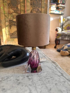 Val Saint Lambert Mid-Century Crystal Table Lamp with Amethyst Base