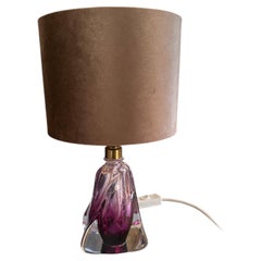 Val Saint Lambert Mid-Century Crystal Table Lamp with Amethyst Base