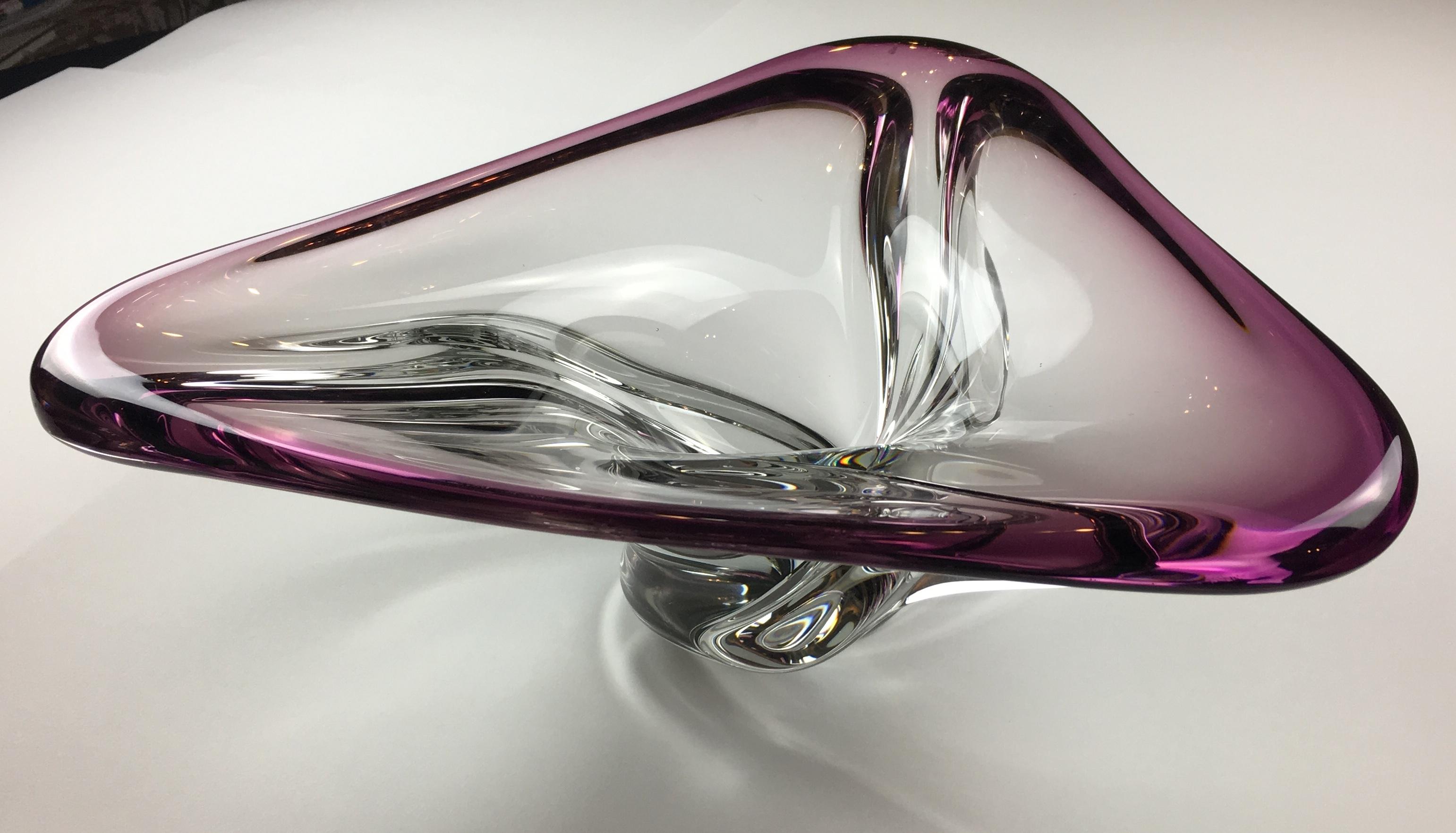 Val Saint Lambert Midcentury Art Glass Bowl Centerpiece For Sale 3