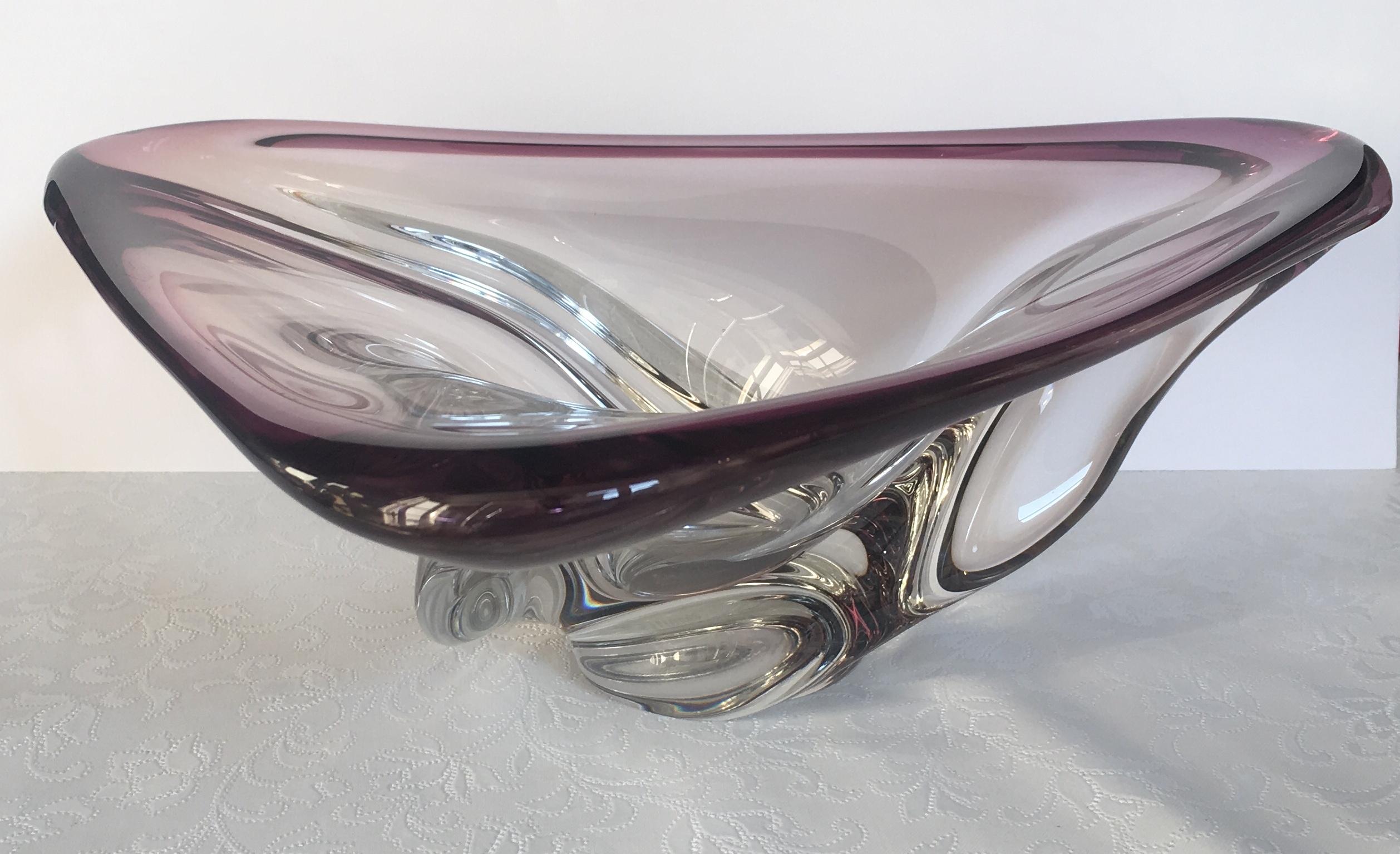 Mid-Century Modern Val Saint Lambert Midcentury Art Glass Bowl Centerpiece For Sale