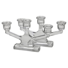 Val Saint Lambert, Pair Candlesticks, 1930s, Belgium Val Saint Lambert, Pair Candlesticks, 1930s, Belgium