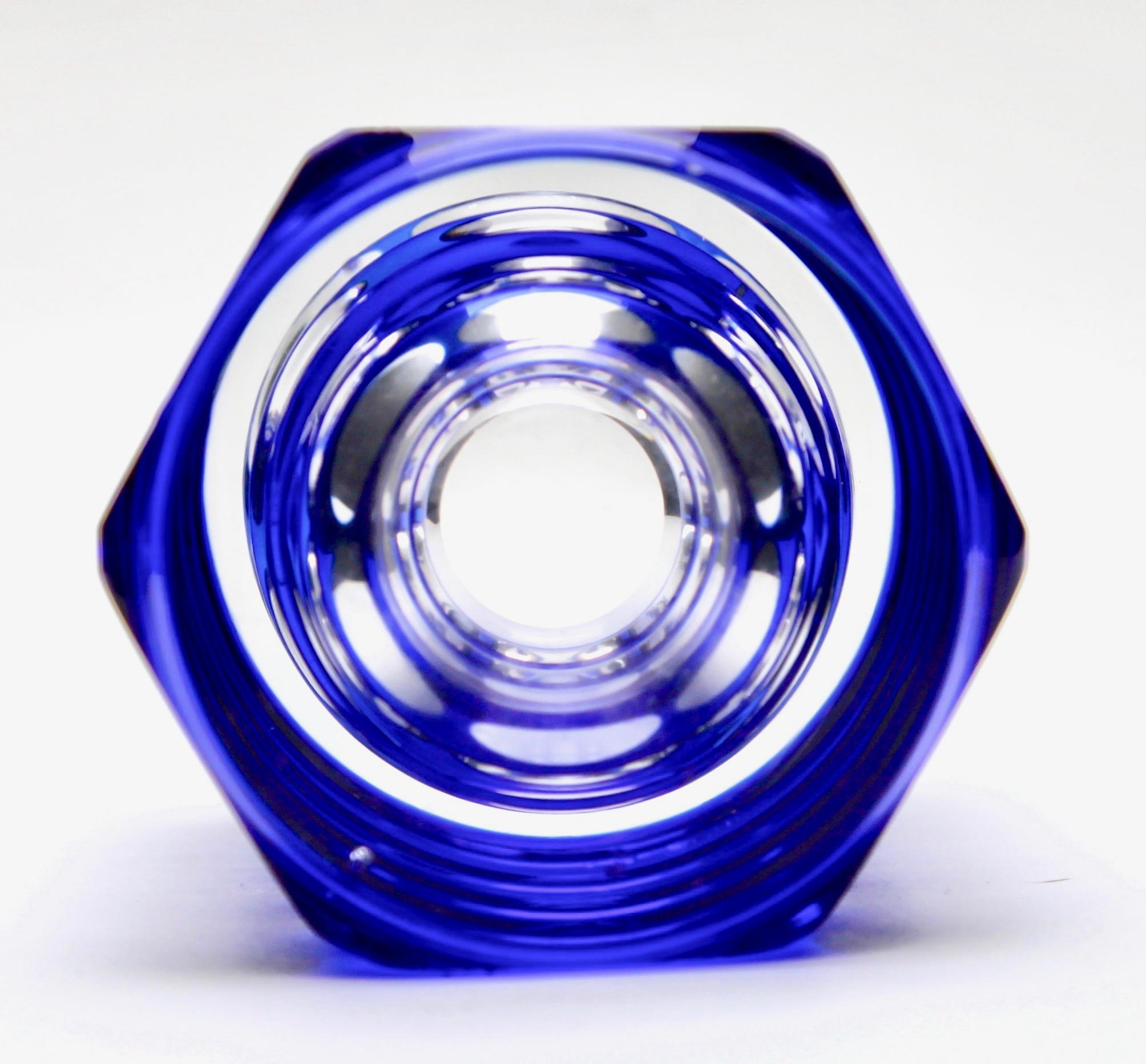 Val Saint Lambert Pair of Cobalt Blue Crystal Vases Cut-to-Clear, 1950s In Good Condition In Verviers, BE
