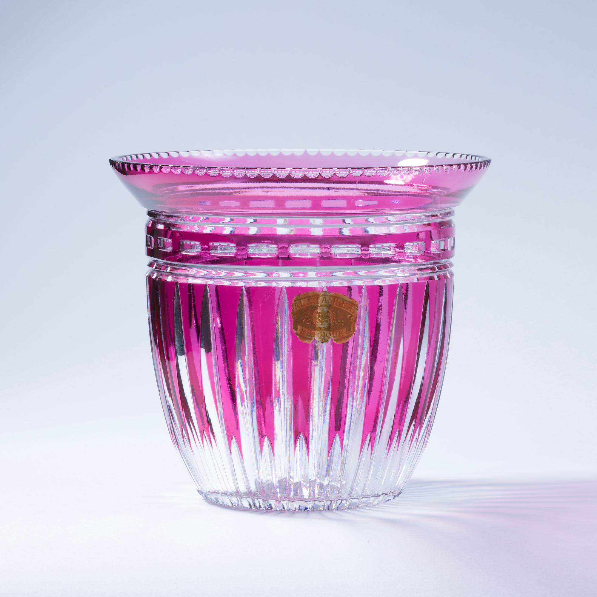 Val Saint Lambert 'Palacio' Ruby Over Uranium Yellow Cut Glass Vase In Excellent Condition For Sale In London, by appointment only
