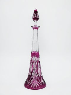Val Saint Lambert pink cut crystal decanter