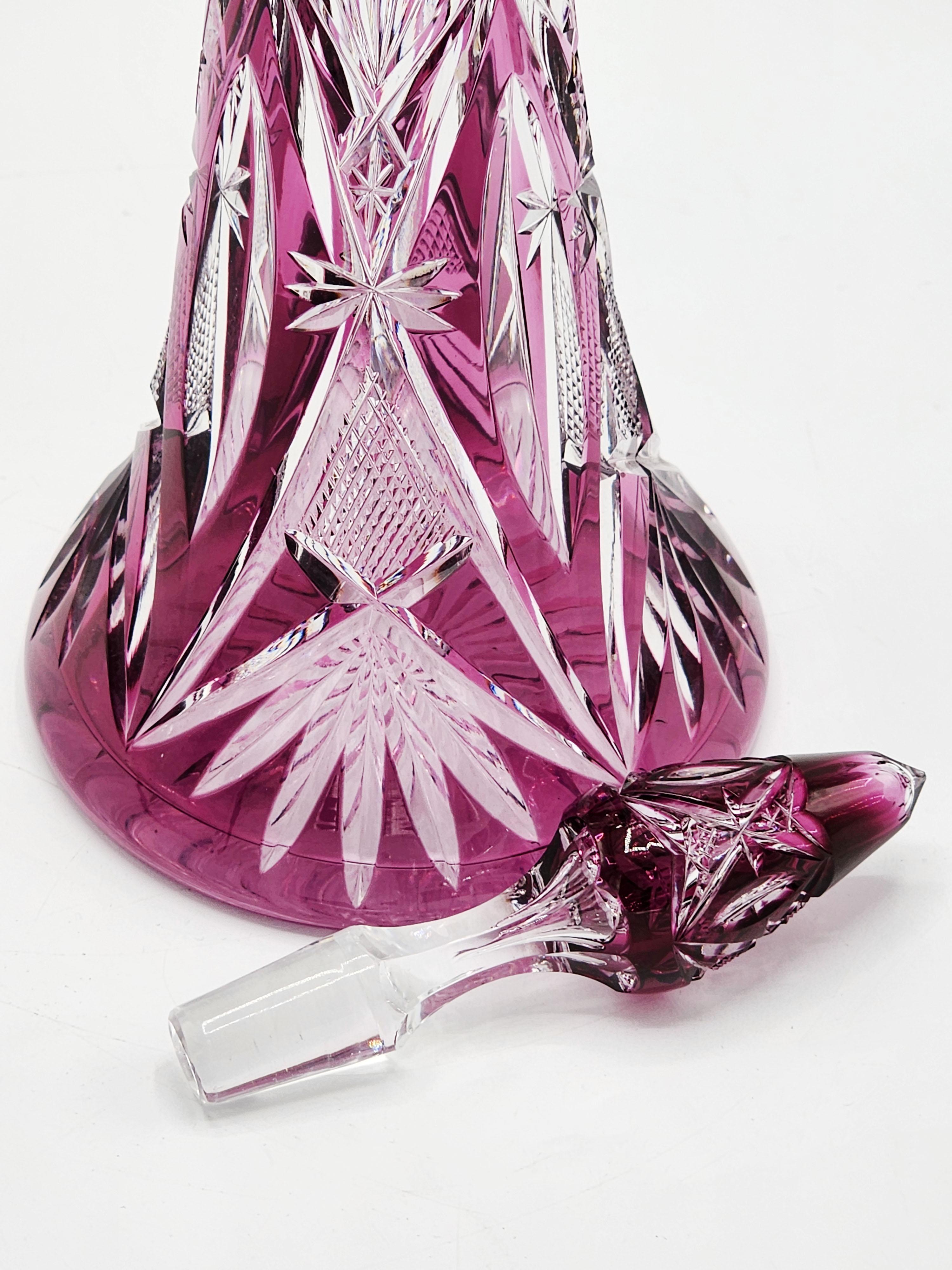 Art Nouveau Val Saint Lambert pink cut crystal decanter For Sale