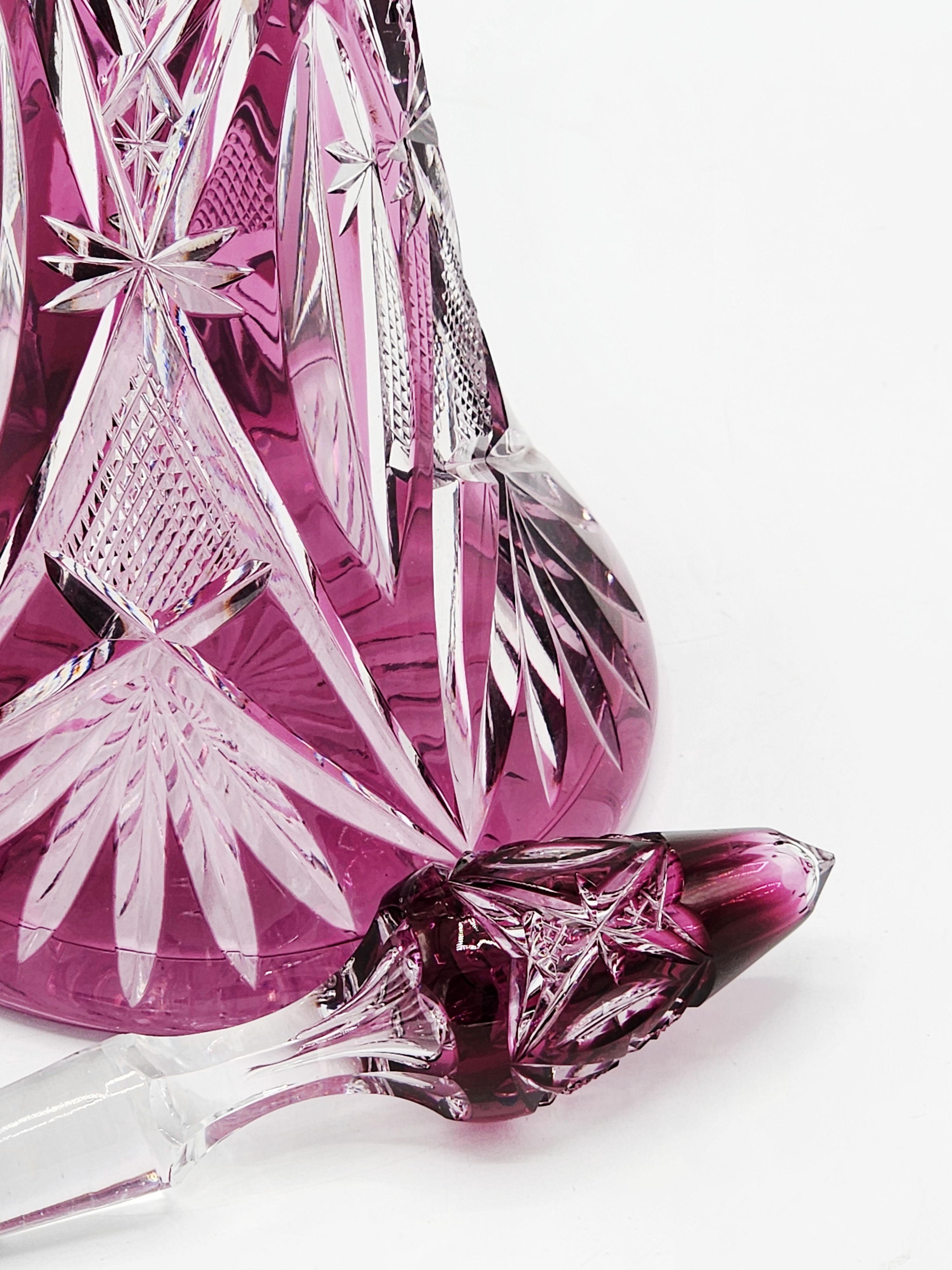 Belgian Val Saint Lambert pink cut crystal decanter For Sale