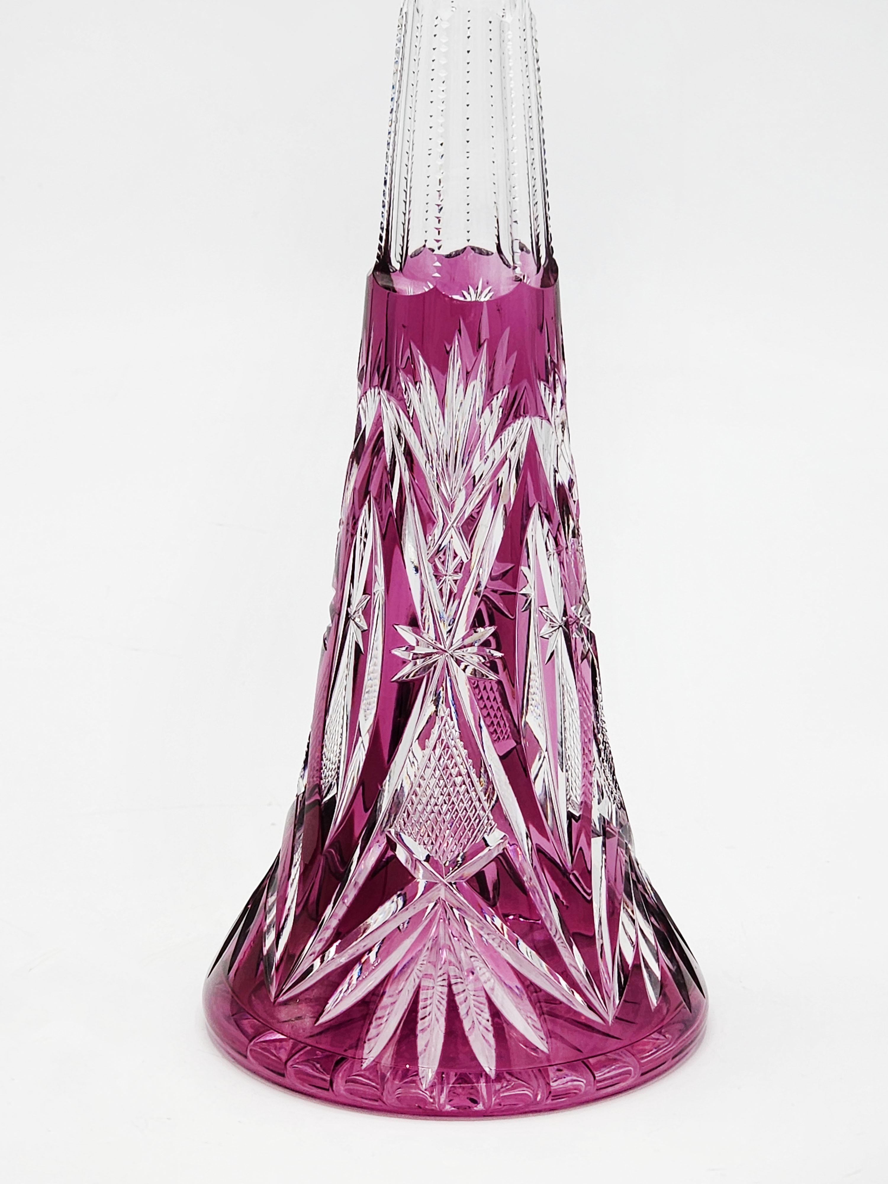 Hand-Crafted Val Saint Lambert pink cut crystal decanter For Sale