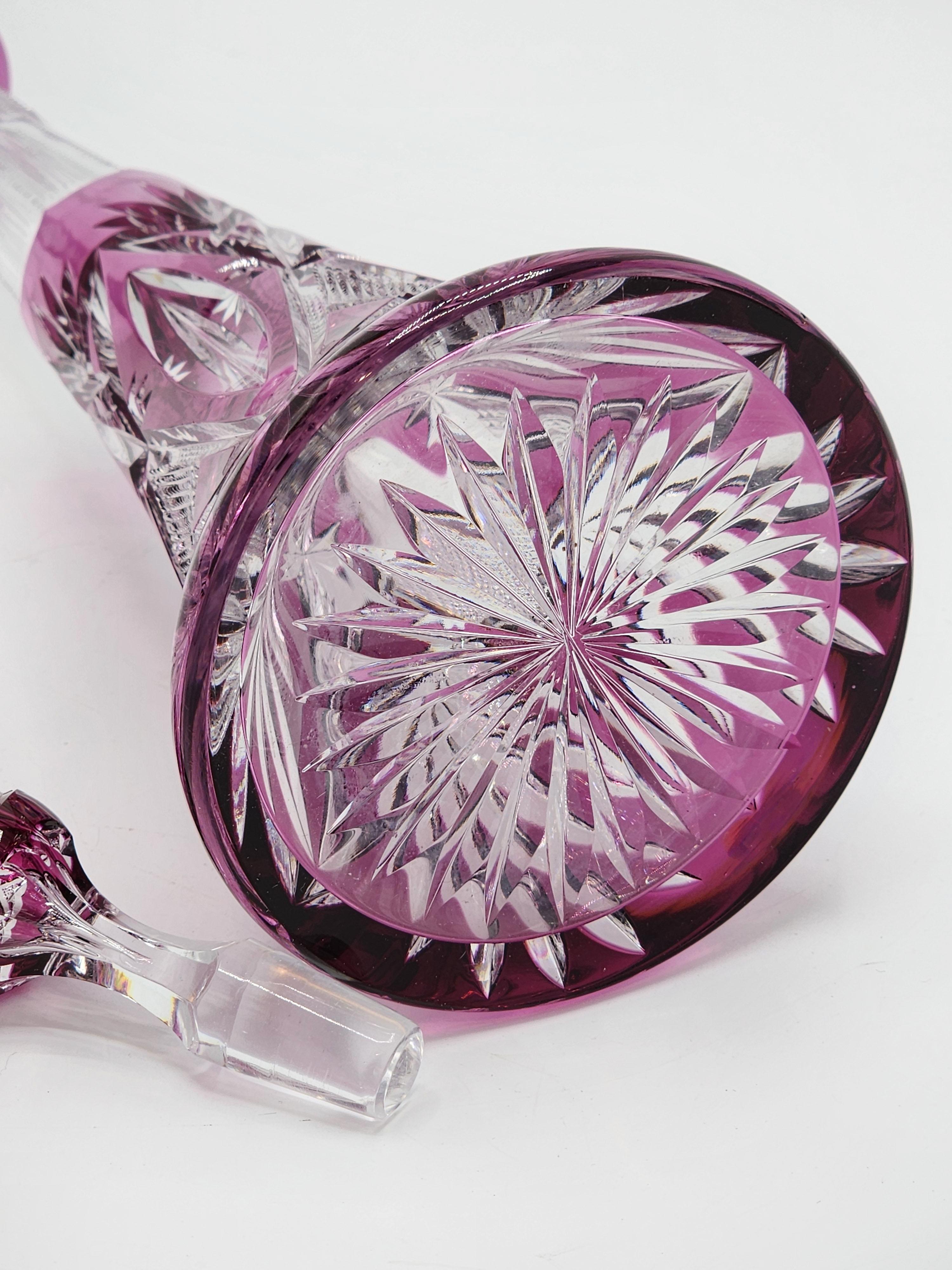 20th Century Val Saint Lambert pink cut crystal decanter For Sale