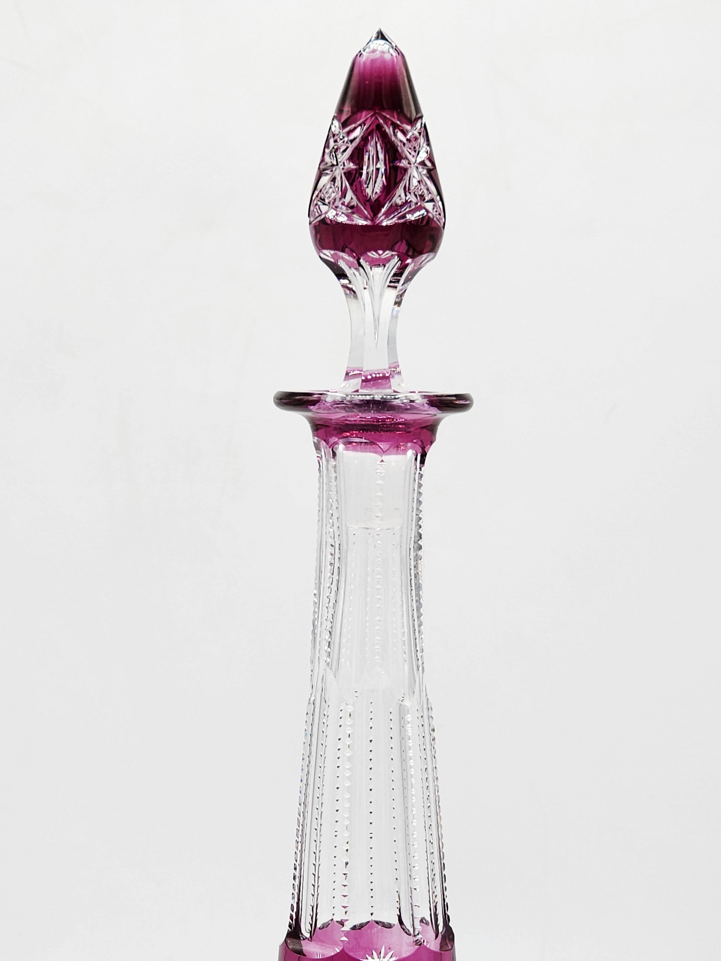 Art Glass Val Saint Lambert pink cut crystal decanter For Sale