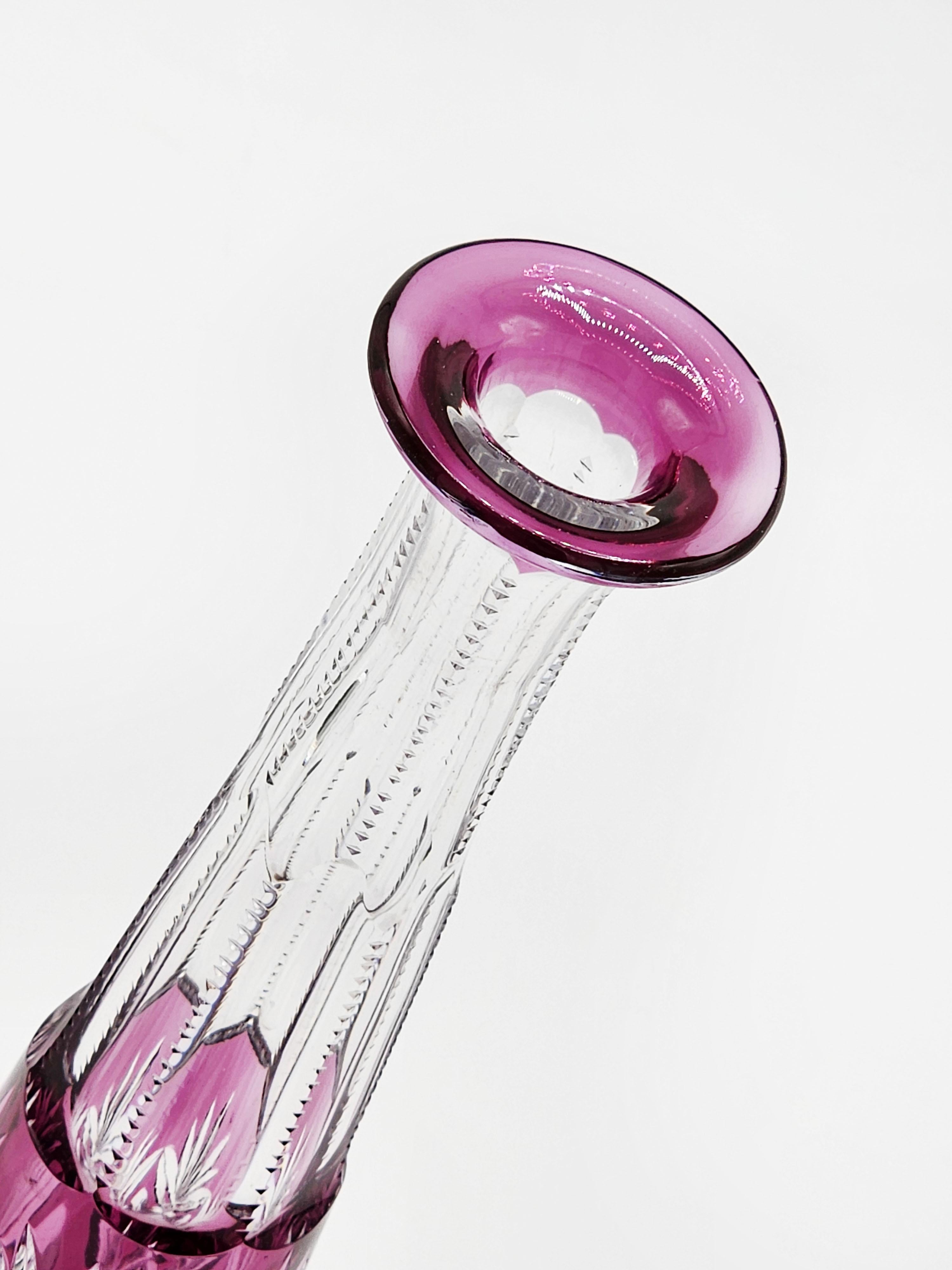 Val Saint Lambert pink cut crystal decanter For Sale 1