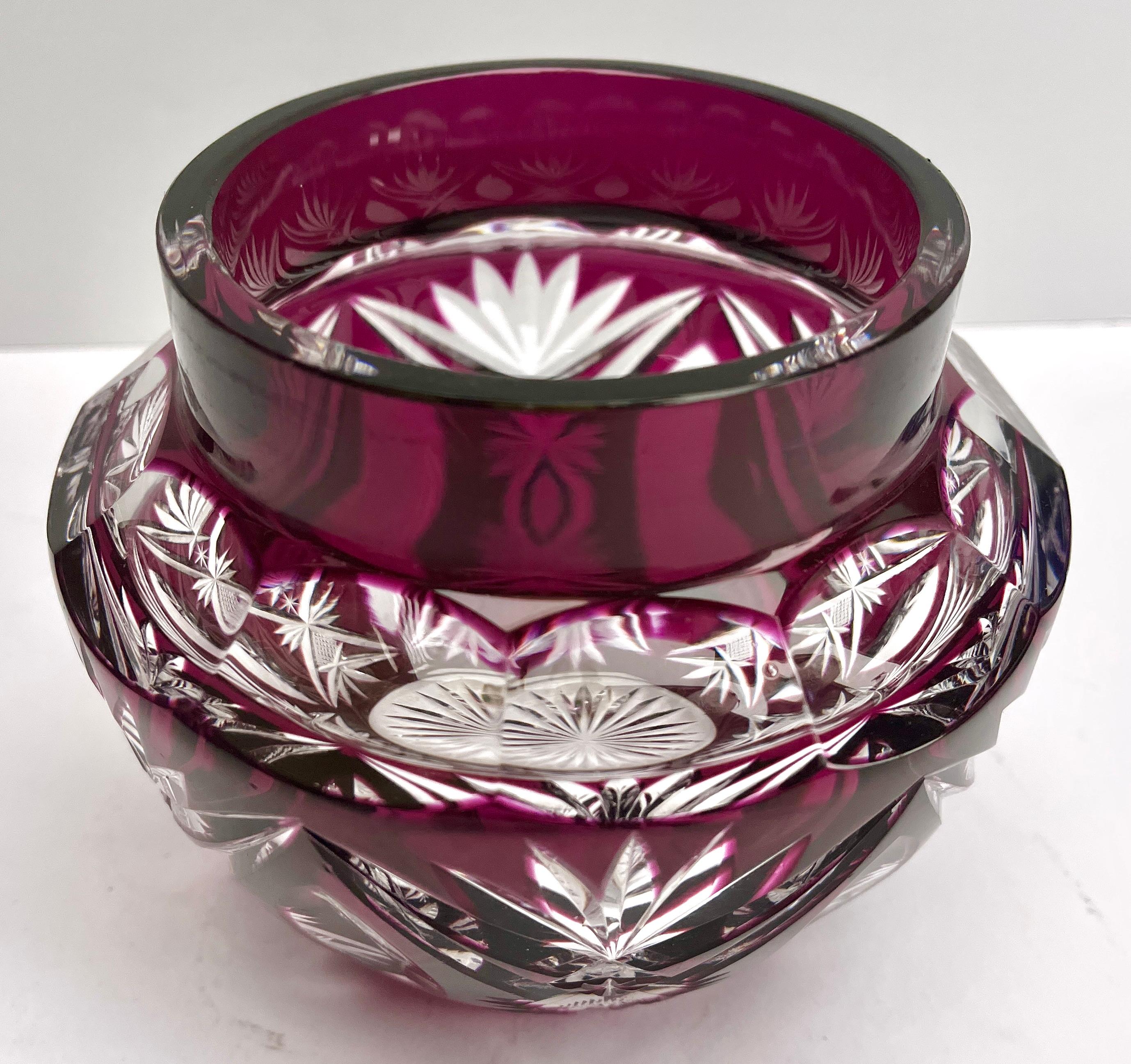 Belgian Val Saint Lambert 'Pique Fleurs' Vase, Crystal Cut-to-Clear, with Grille For Sale