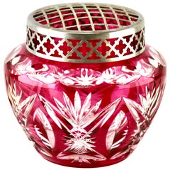 Retro Val Saint Lambert 'Pique Fleurs' Vase, Crystal Cut-to-Clear, with Grille