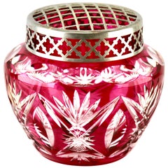 Val Saint Lambert 'Pique Fleurs' Vase, Crystal Cut-to-Clear, with Grille