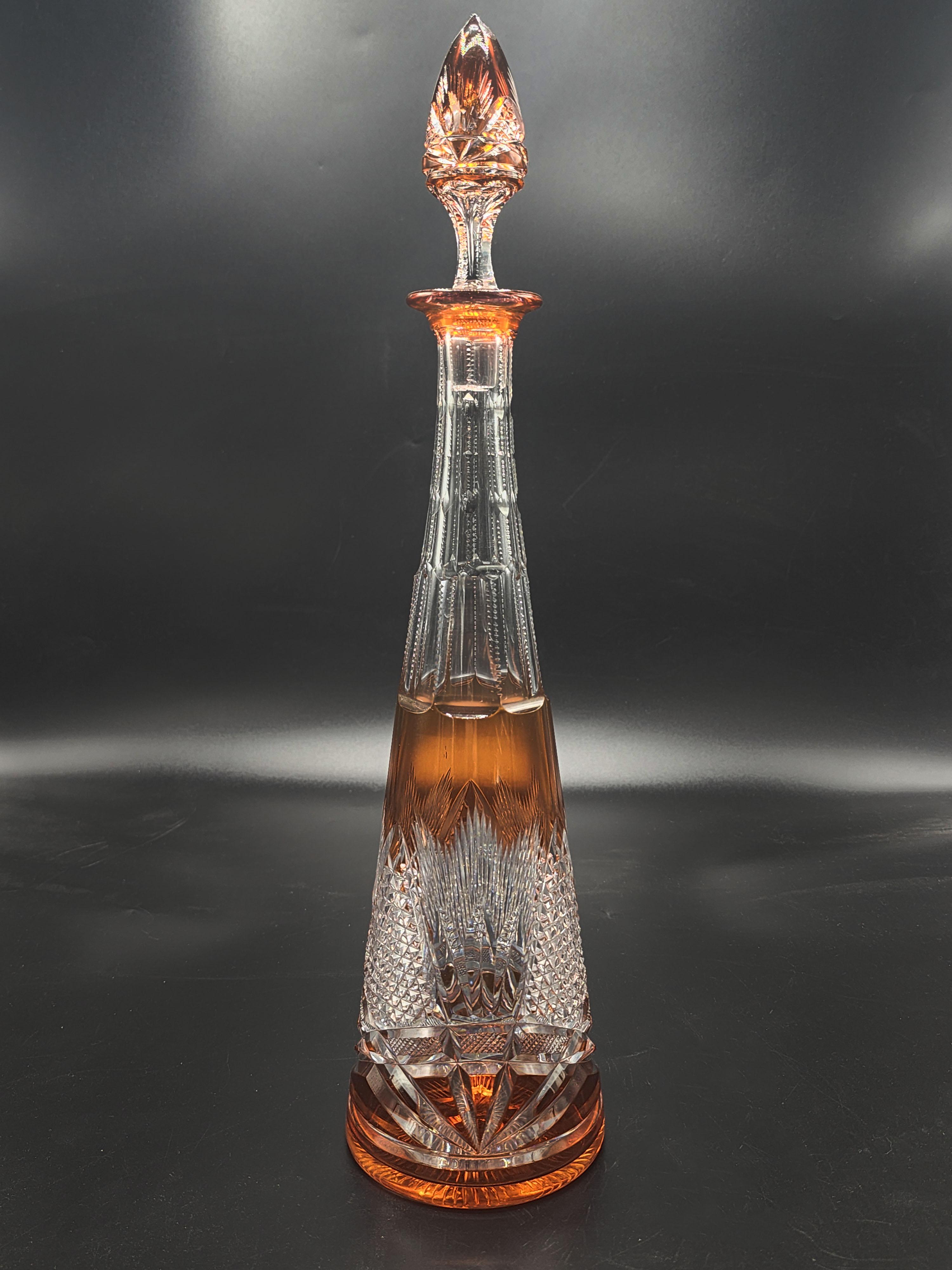Val Saint Lambert Dekanter und Gläser aus rotem geschliffenem Glas (Belle Époque) im Angebot