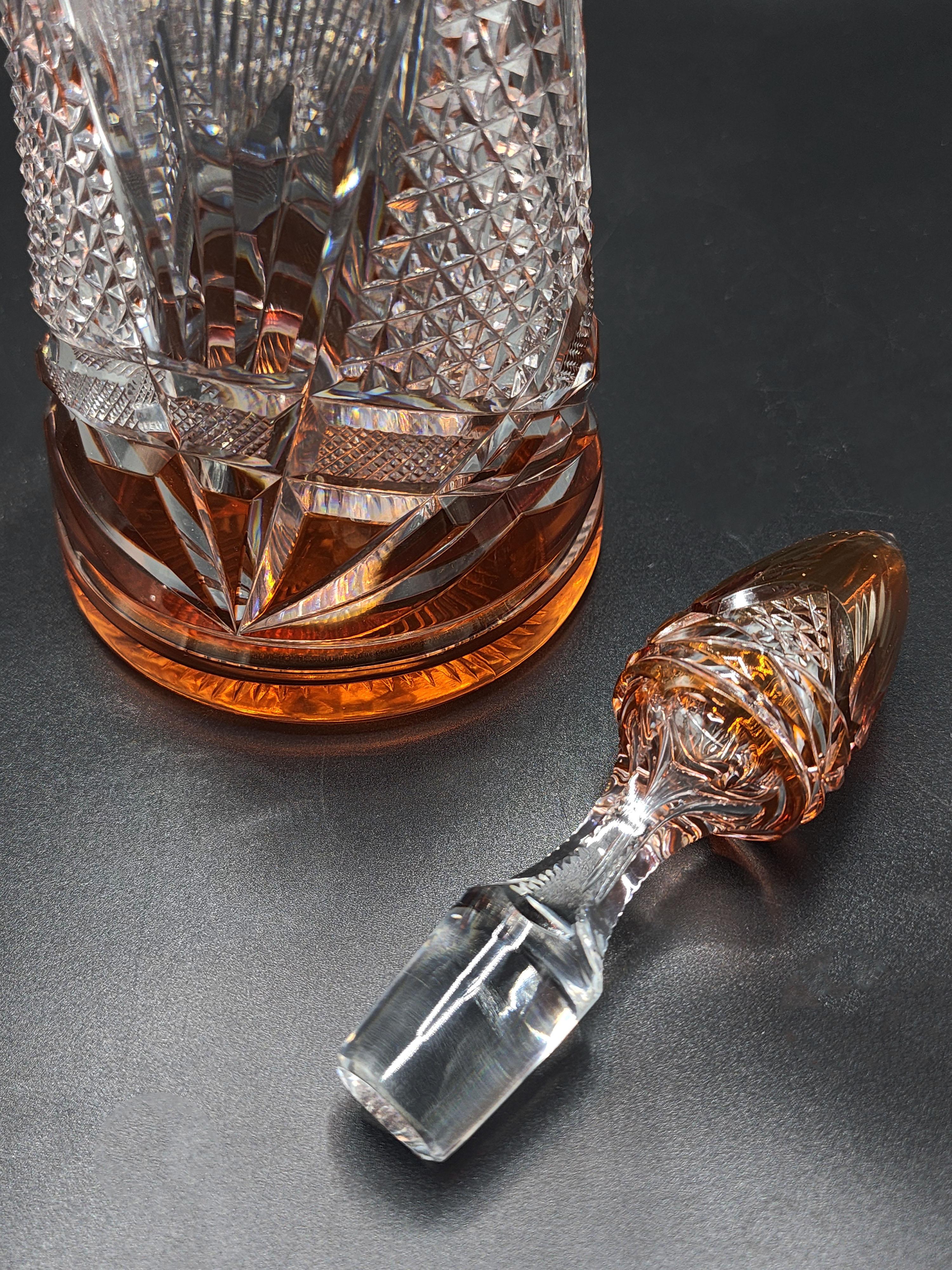 Val Saint Lambert Dekanter und Gläser aus rotem geschliffenem Glas (Glaskunst) im Angebot