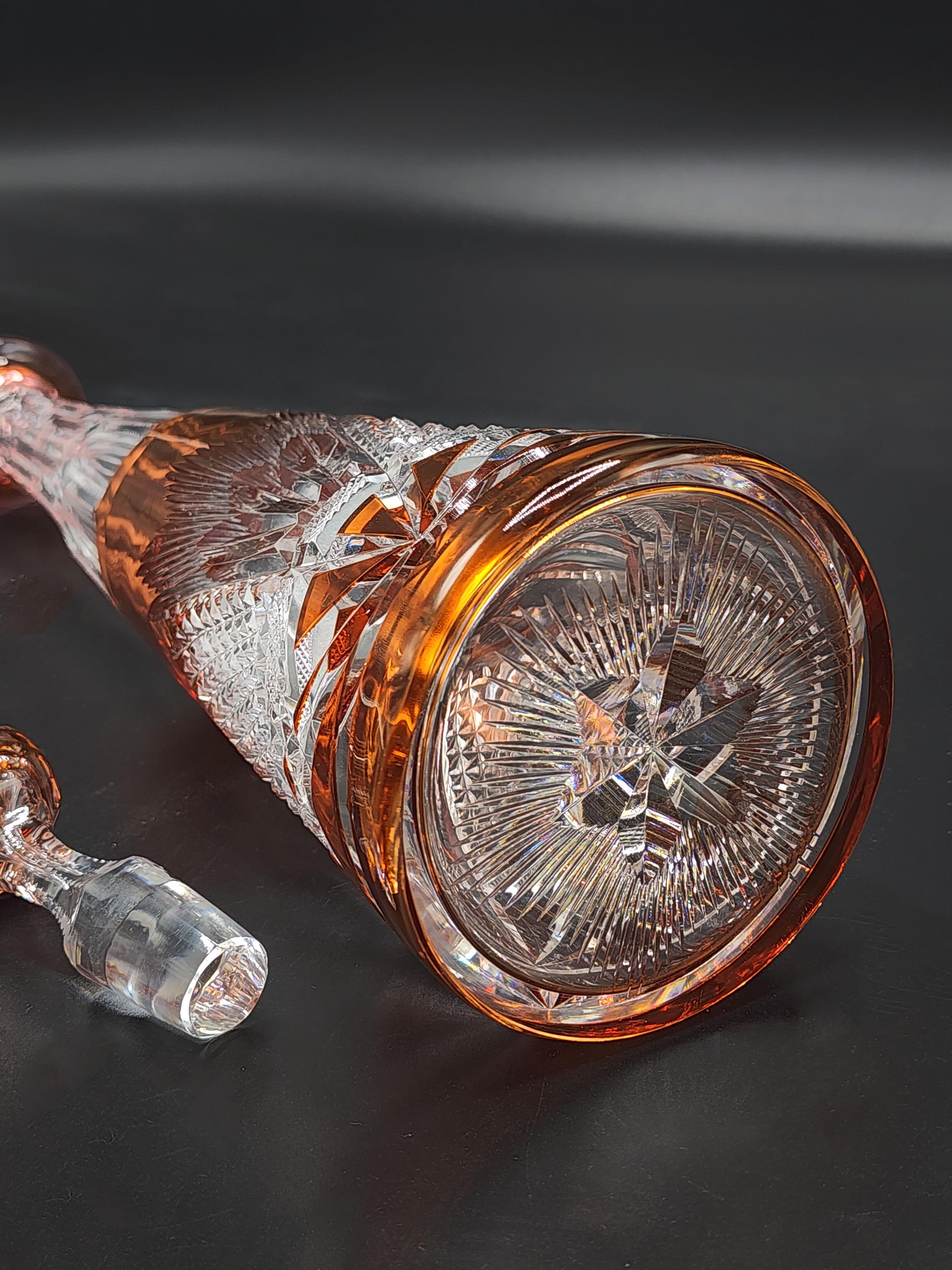 Val Saint Lambert Dekanter und Gläser aus rotem geschliffenem Glas im Angebot 1