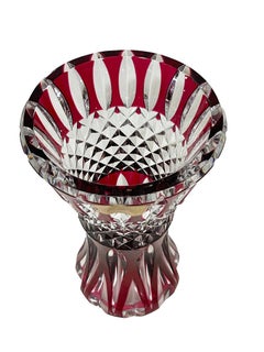 Val Saint Lambert vaso di cristallo rosso tagliato e trasparente, firmato