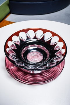 Val Saint-Lambert Ruby Crystal Bowl and Underplate, Belgium, circa 1970s