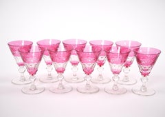 Val Saint Lambert Ruby Cut Crystal Champagne Coupe Service / 10 People